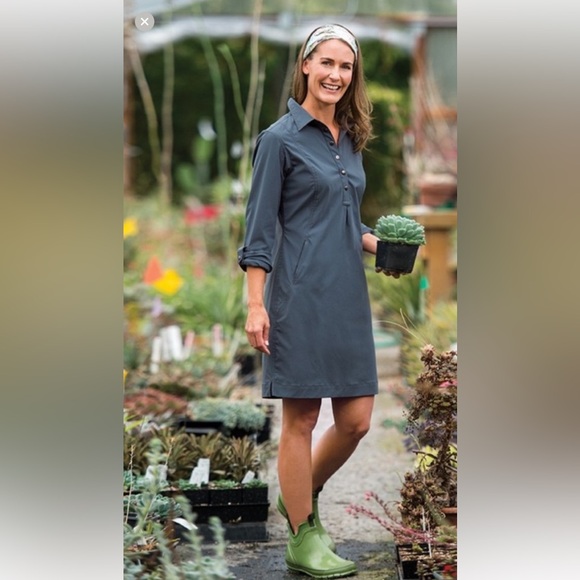 Duluth Trading Co Blue Polo Collar long Sleeve Dress - Picture 1 of 9